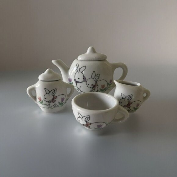 Bunny Mini Tea Set Replacement Pieces Rabbit Miniature Doll House Easter - Picture 1 of 16